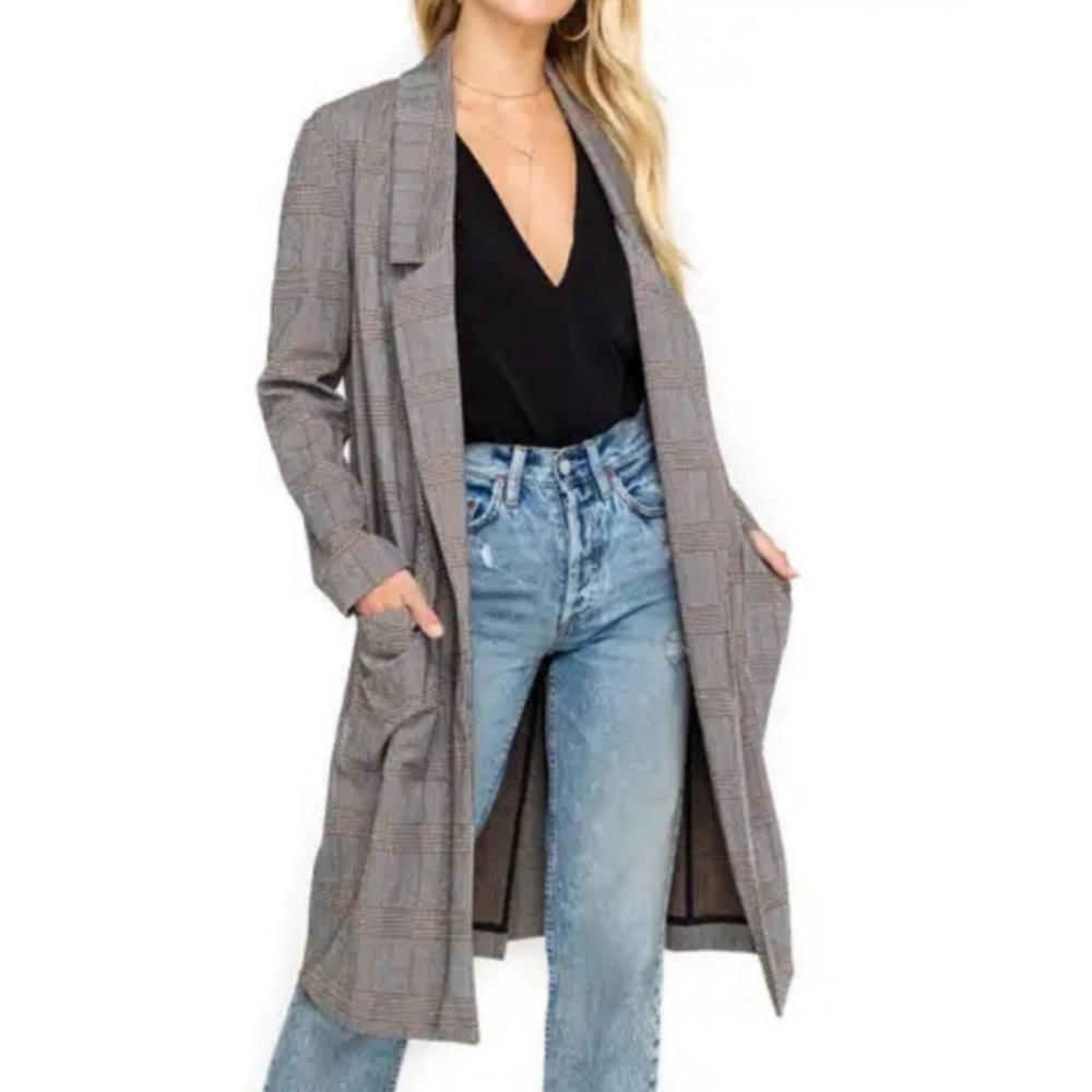 ASTR The Label Brown Black Plaid Oversized Coat Size Small - Picture 2 of 10